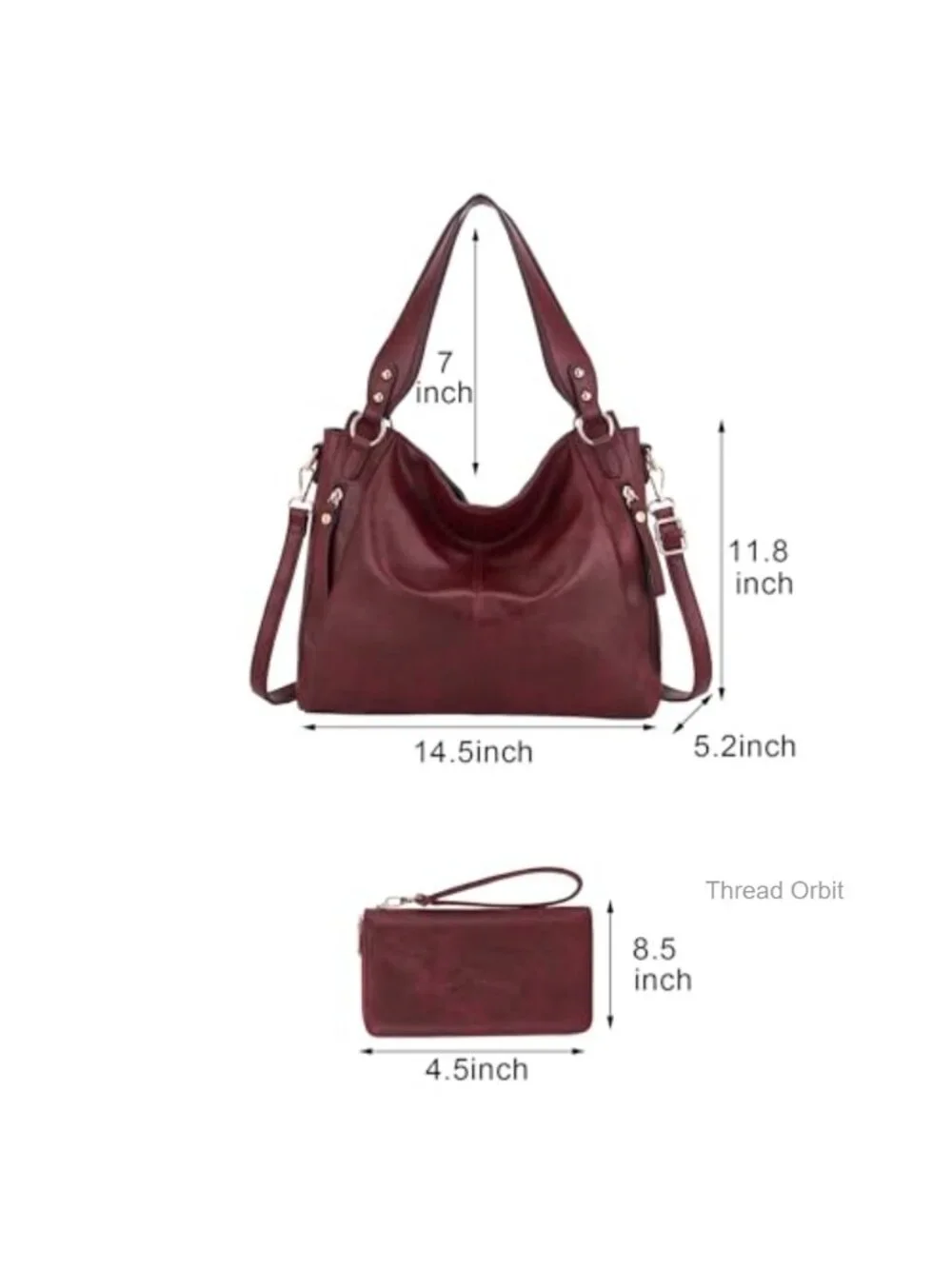 2pc Hobo Handbag & Wallet Set Faux Leather Tote Shoulder Bag